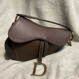 Vintage Christian Dior Brown Saddle Bag Gold Hardware